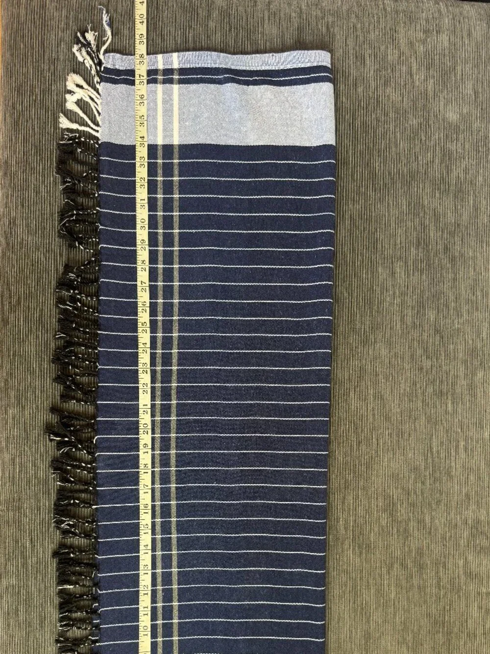 Navy Striped Fringed Scarf / Wrap - Cotton, Approx. 62